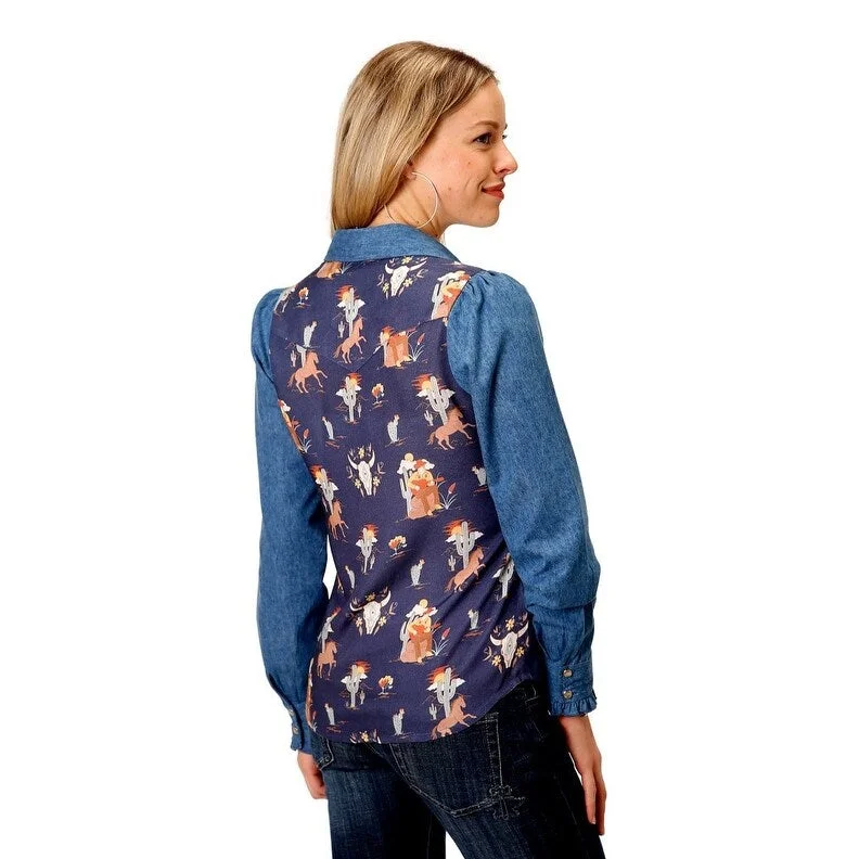 Roper Western Shirt Womens L/S Denim Snap Blue 03-050-0590-6124 BU garde