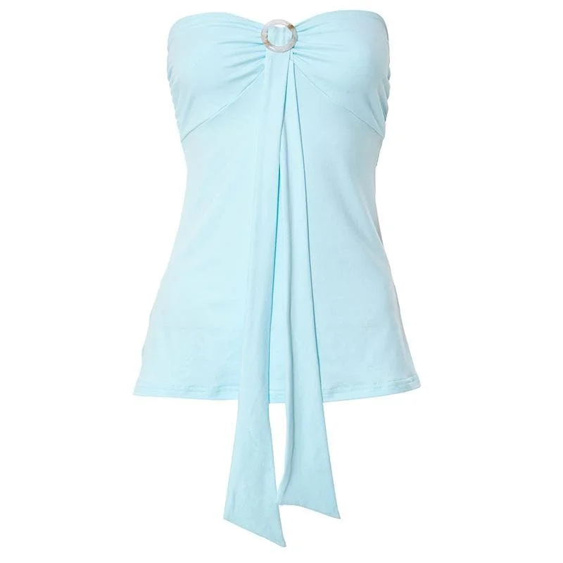 Backless o ring solid ruched tube top Elegant Women's Formal 