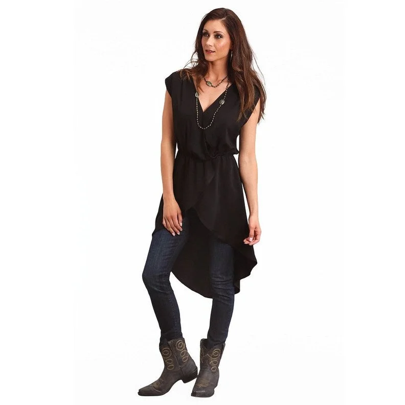 Stetson Western Shirt Women Sleeveless Hi-Lo Black 11-052-0592-2025 BL Youthful Women's Pop