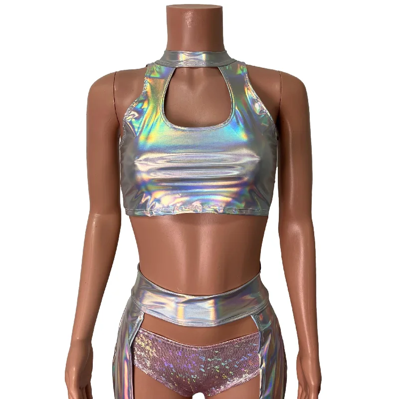 Opal Holographic High Neck Unisex Men/Women Cutout Top Shirt Compression