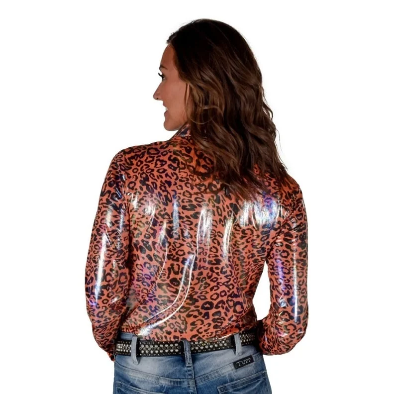 Cowgirl Tuff Western Shirt Womens L/S Leopard Foil Orange 100809 Refined Women's Velvet
